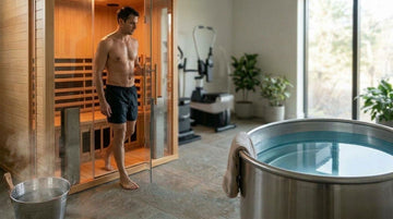 Infrared sauna for contrast therapy with cold plunge